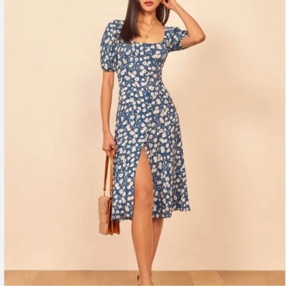 Reformation Beechwood Floral Midi Dress in Blue Tulip $248 - Picture 1 of 15